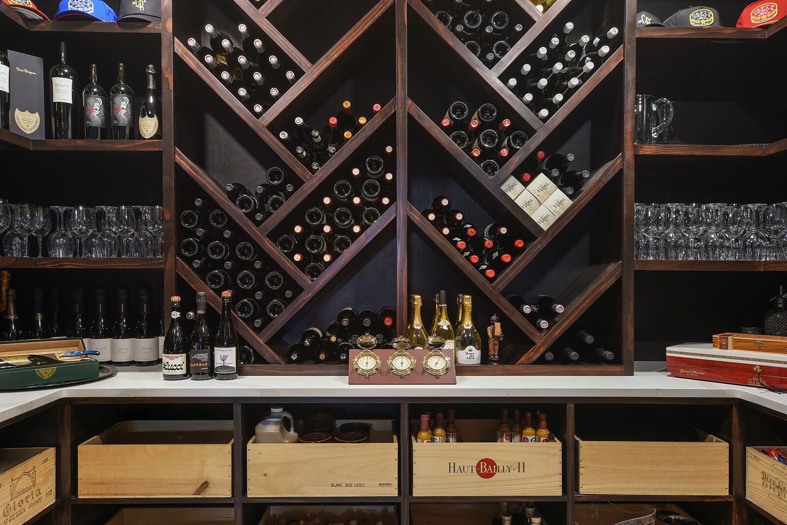 Wine and spirits display at The Captain's Room